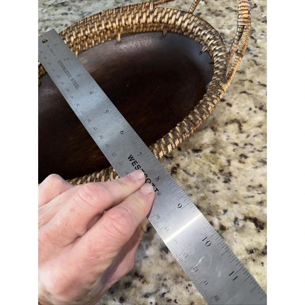 Mid Century Modern Rare Vintage Wood Palecek‎ Inlaid Oval Seed Bowl - Woven 5249